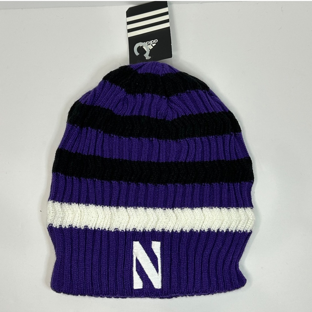 Adidas Northwestern Wildcats Beanie Hat Purple Black Striped NCAA One Size New